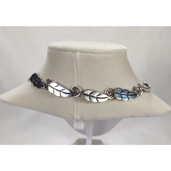 Vintage A or R Muñoz Taxco 925 Sterling Silver Leaf Necklace 17” Handmade Mexico - Picture 8 of 16